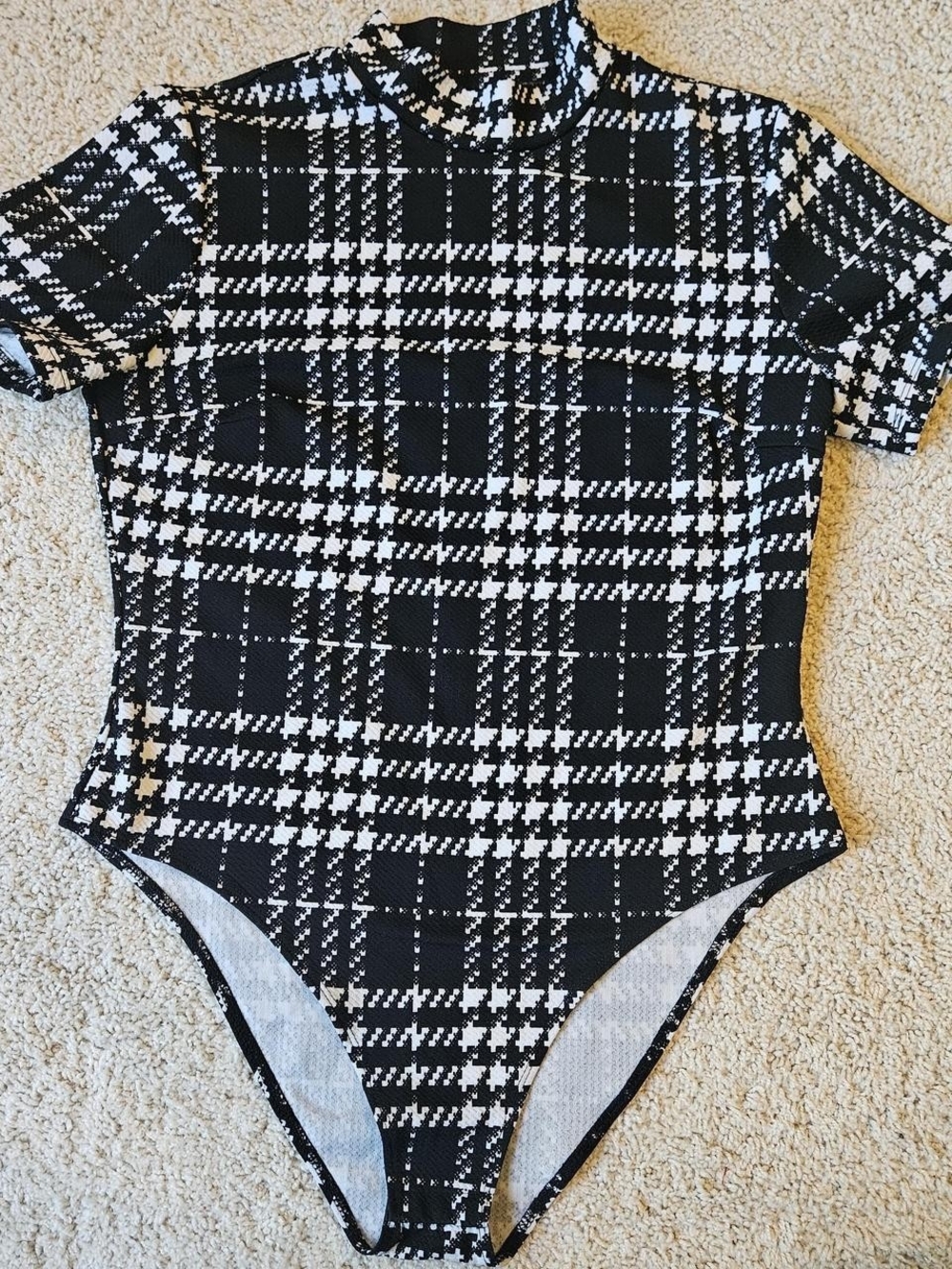 Women's Black & White Plaid Bodysuit
